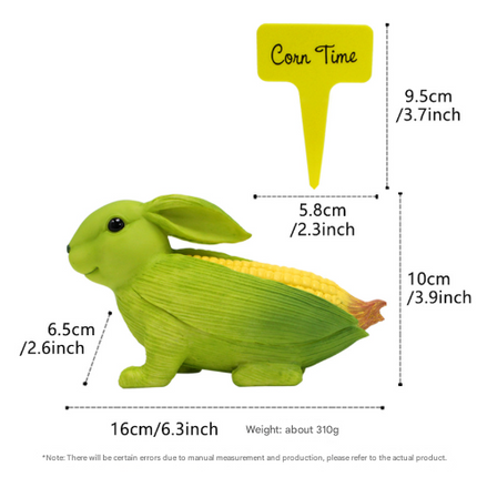 Green And Yellow Whimsical Resin Corn Rabbit Garden Statue - Unique Outdoor Yard Art Figurine with Decorative Sign