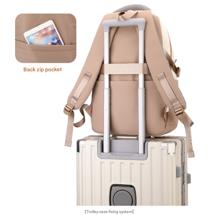 Brown and White Large Capacity Student Backpack - Durable Oxford Cloth School Bag with Laptop Compartment & Multiple Pockets