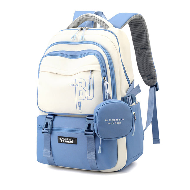 Blue and White Large Capacity Student Backpack