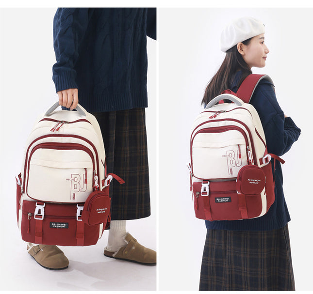 Red and White Large Capacity Student Backpack – product detail