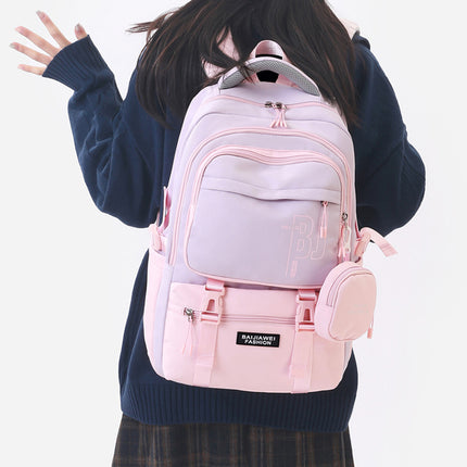 Pink and Purple Large Capacity Student Backpack - Durable Oxford Cloth School Bag with Laptop Compartment & Multiple Pockets