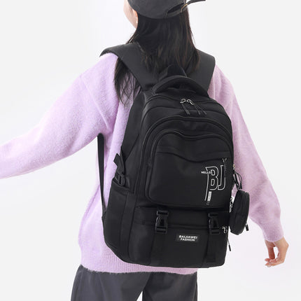 Black Large Capacity Student Backpack - Durable Oxford Cloth School Bag with Laptop Compartment & Multiple Pockets