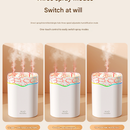 White Volcano Style 2L Cool Mist Humidifier - Triple Nozzle with RGB LED & Quiet Operation