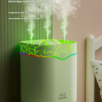 White Volcano Style 2L Cool Mist Humidifier - Triple Nozzle with RGB LED & Quiet Operation