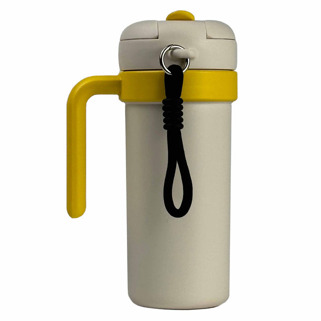 Beige and Yellow 700ml Insulated Stainless Steel Tumbler with Handle Dual-Sip Lid Straw & Tea Infuser