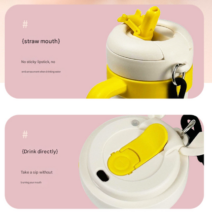 Beige and Yellow 700ml Insulated Stainless Steel Tumbler with Handle Dual-Sip Lid Straw & Tea Infuser – product perspective