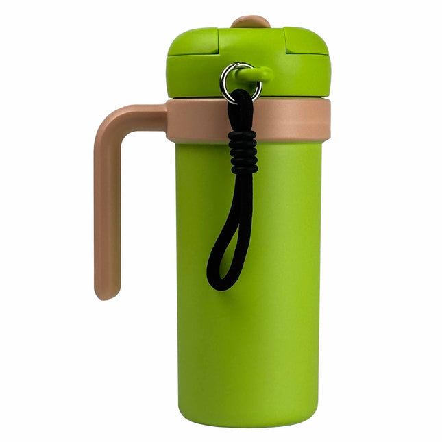 Green and Khaki 700ml Insulated Stainless Steel Tumbler with Handle Dual-Sip Lid Straw & Tea Infuser