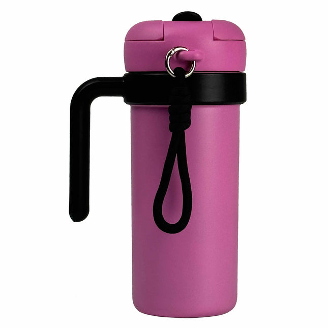 Pink and Black 700ml Insulated Stainless Steel Tumbler with Handle Dual-Sip Lid Straw & Tea Infuser