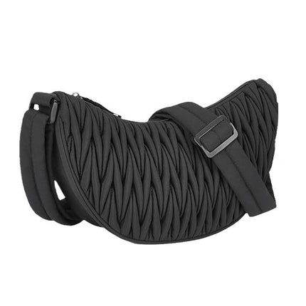 Black Chic Pleated Crescent Sling Bag - Water-Resistant Lightweight Crossbody & Shoulder Purse