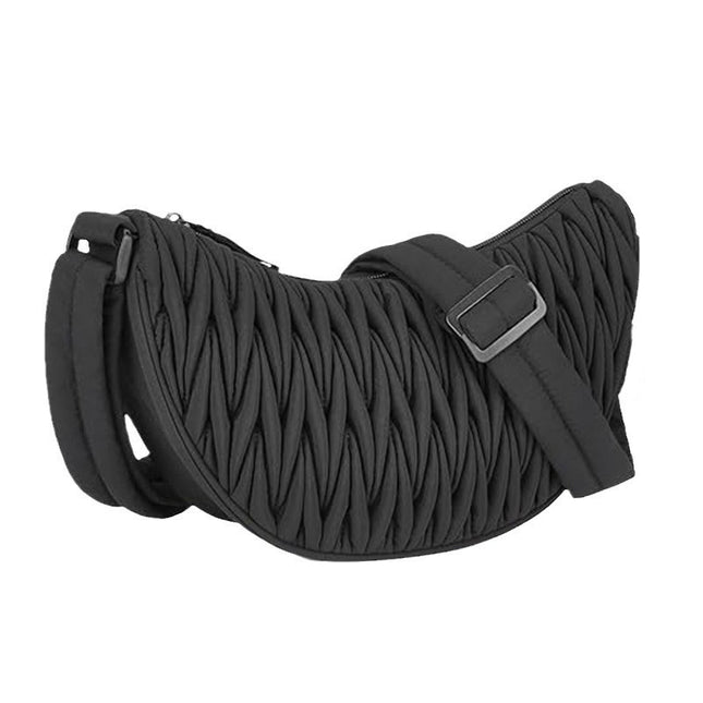 Black Chic Pleated Crescent Sling Bag