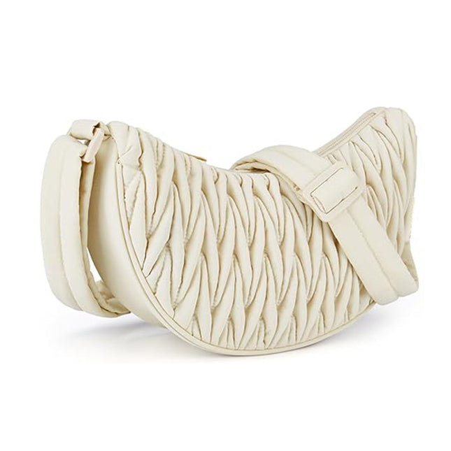 Beige Chic Pleated Crescent Sling Bag