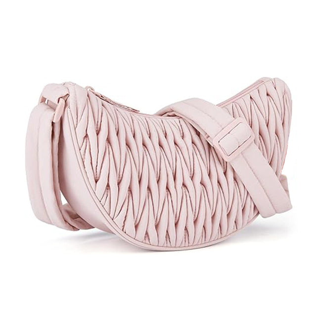 Pink Chic Pleated Crescent Sling Bag