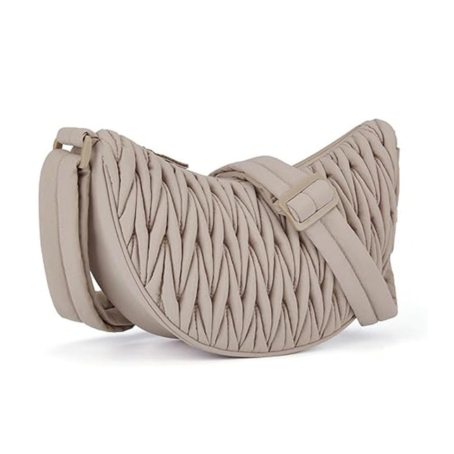 Brown Chic Pleated Crescent Sling Bag