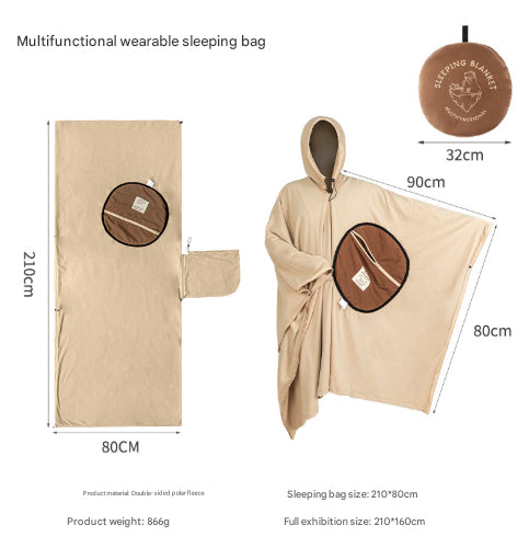 Khaki Cozy 4-in-1 Wearable Fleece Poncho Sleeping Bag