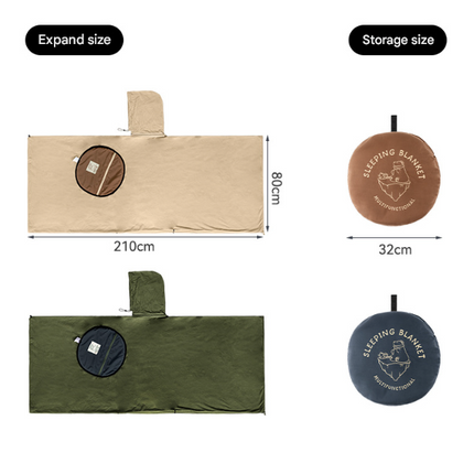 Green Cozy 4-in-1 Wearable Fleece Poncho Sleeping Bag - Multifunctional Camping Blanket with Detachable Hood