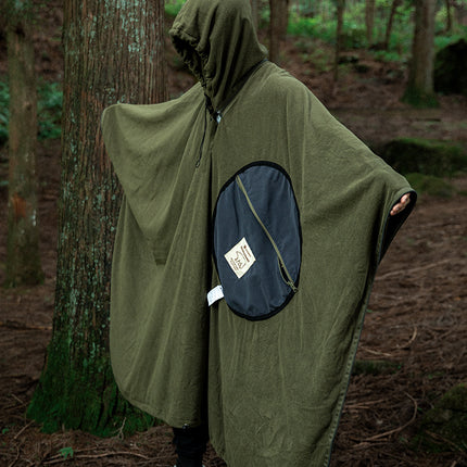 Green Cozy 4-in-1 Wearable Fleece Poncho Sleeping Bag - Multifunctional Camping Blanket with Detachable Hood