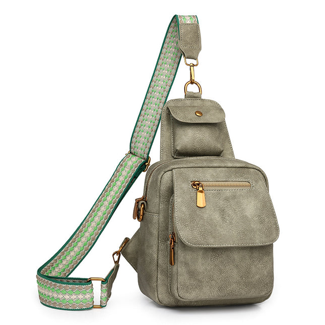 Green Stylish PU Leather Sling Crossbody Bag for Women