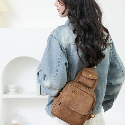 Green Stylish PU Leather Sling Crossbody Bag for Women - Multi-Pocket Chest Pack with Adjustable Wide Strap