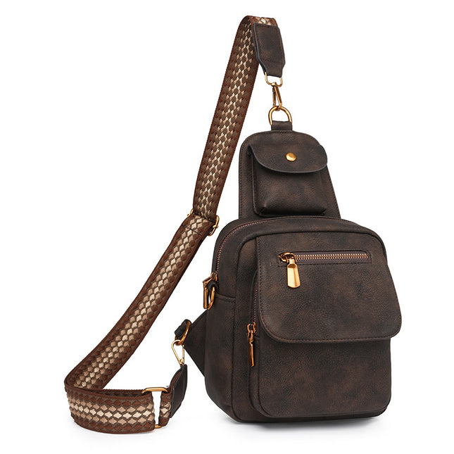Coffee Stylish PU Leather Sling Crossbody Bag for Women