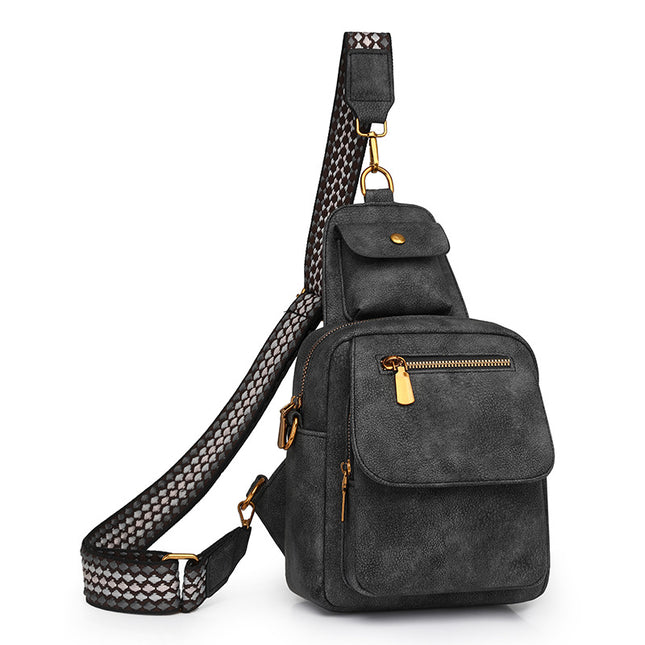 Black Stylish PU Leather Sling Crossbody Bag for Women