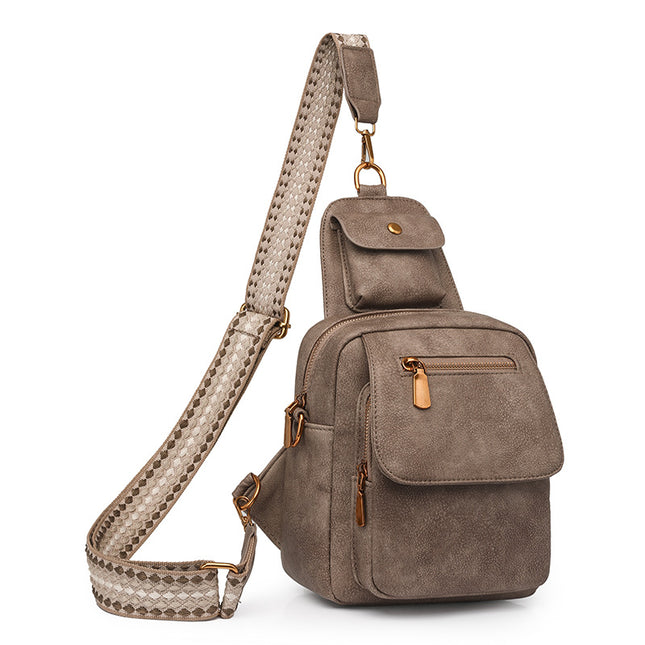 Khaki Stylish PU Leather Sling Crossbody Bag for Women