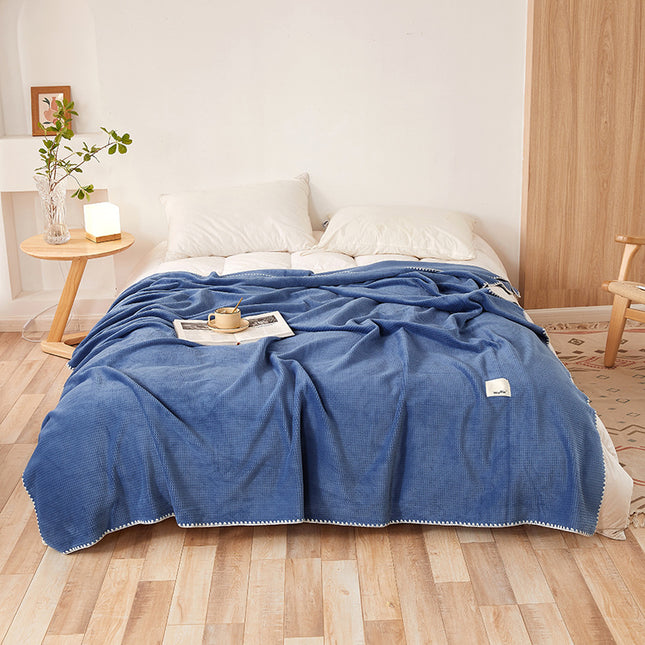 200 230CM Blue Ultra-Soft Dual-Sided Waffle & Plush Fleece Blanket