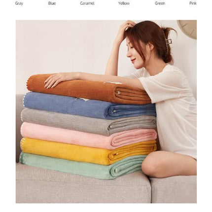 200*230CM Blue Ultra-Soft Dual-Sided Waffle & Plush Fleece Blanket - Large Cozy Throw for Bed & Sofa