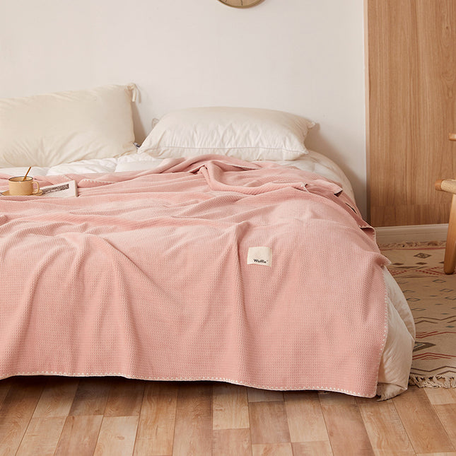 200 230CM Pink Ultra-Soft Dual-Sided Waffle & Plush Fleece Blanket