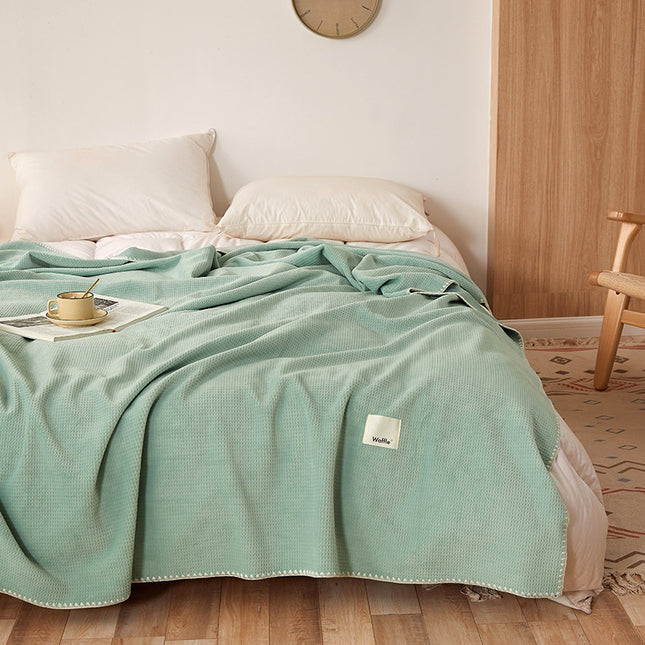 200 230CM Green Ultra-Soft Dual-Sided Waffle & Plush Fleece Blanket