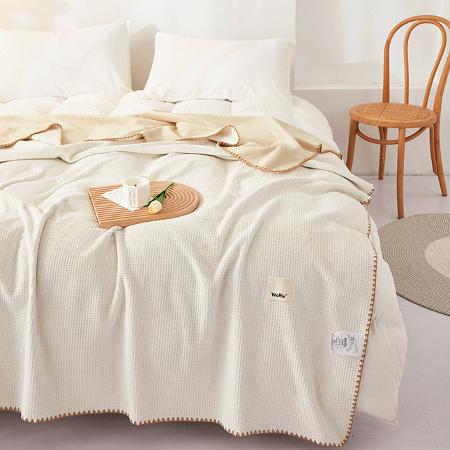 200 230CM Milky White Ultra-Soft Dual-Sided Waffle & Plush Fleece Blanket