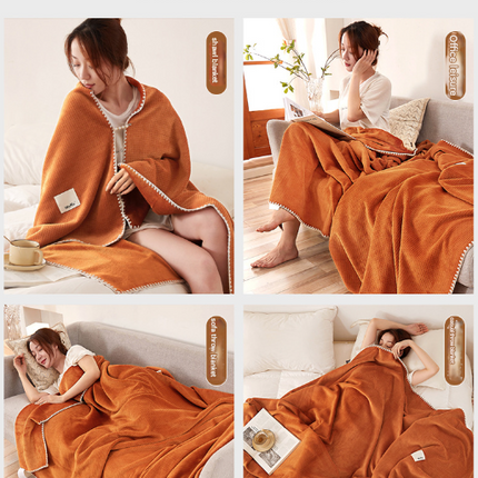 200*230CM Milky White Ultra-Soft Dual-Sided Waffle & Plush Fleece Blanket - Large Cozy Throw for Bed & Sofa