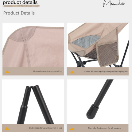 Khaki Lightweight Portable Camping Chair - Adjustable Height Folding Moon Chair with Breathable Mesh & Carry Bag for Outdoor, Beach, Fishing