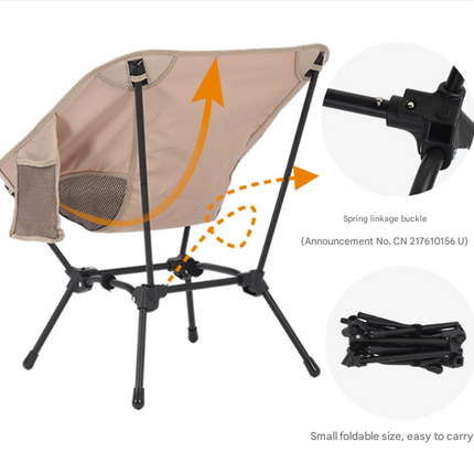 Black Lightweight Portable Camping Chair - Adjustable Height Folding Moon Chair with Breathable Mesh & Carry Bag for Outdoor, Beach, Fishing