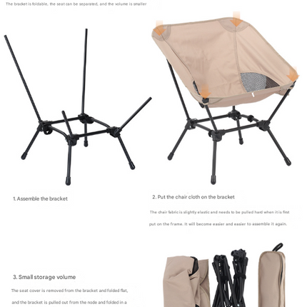 Black Lightweight Portable Camping Chair - Adjustable Height Folding Moon Chair with Breathable Mesh & Carry Bag for Outdoor, Beach, Fishing