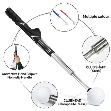 Blue Pro Golf Swing Trainer - Extendable with Audible Click & Corrective Grip Aid