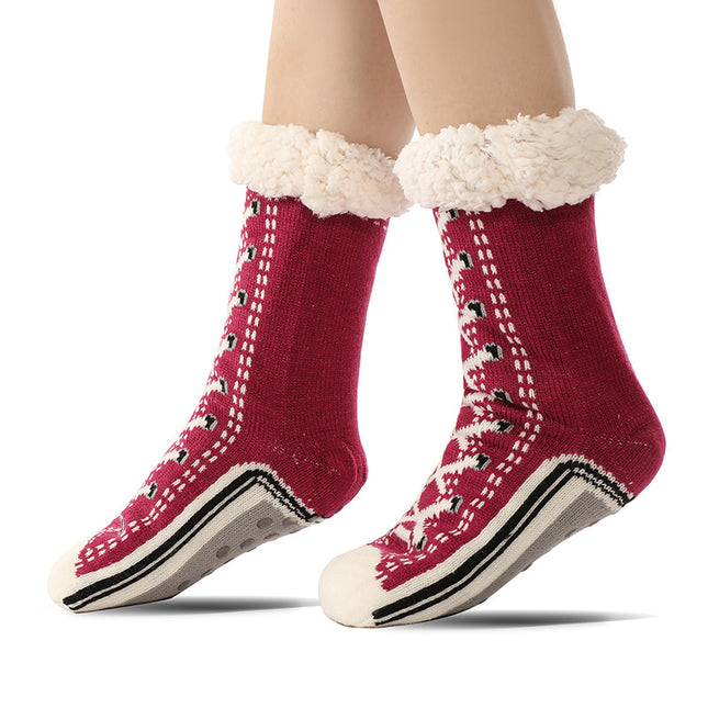 2 Pcs Red Women's Ultra Soft Sherpa Lined Slipper Socks