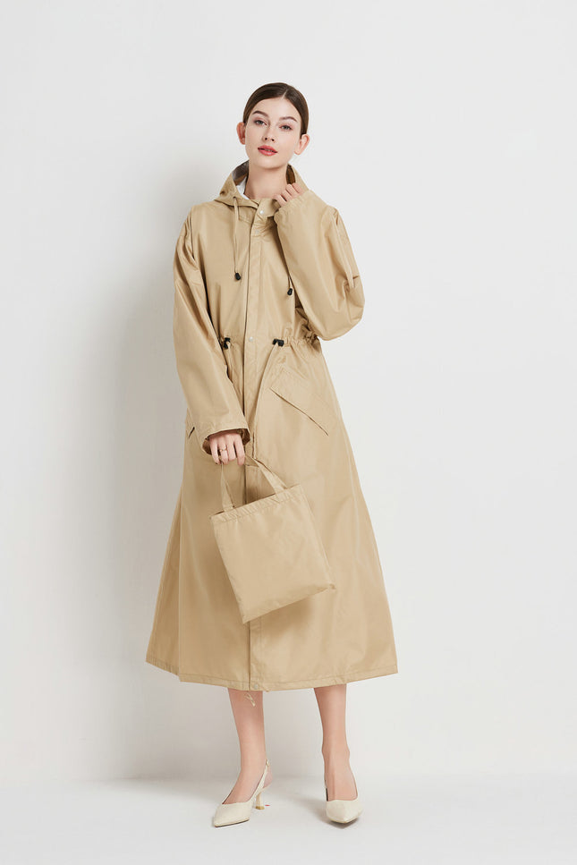 Size L Khaki Women's Chic Lightweight Waterproof Raincoat