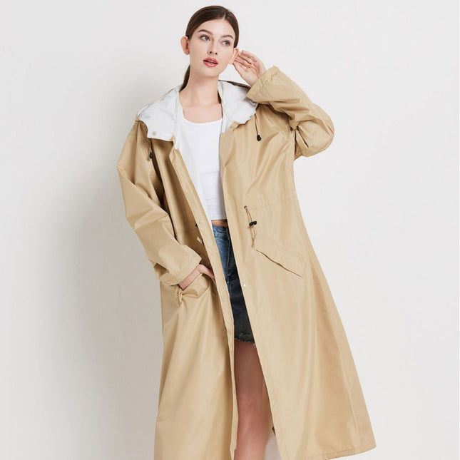 Size L Khaki Women's Chic Lightweight Waterproof Raincoat – product detail