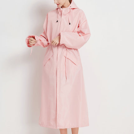 Size L Pink Women's Chic Lightweight Waterproof Raincoat - Long Hooded Packable Rain Jacket with Pouch