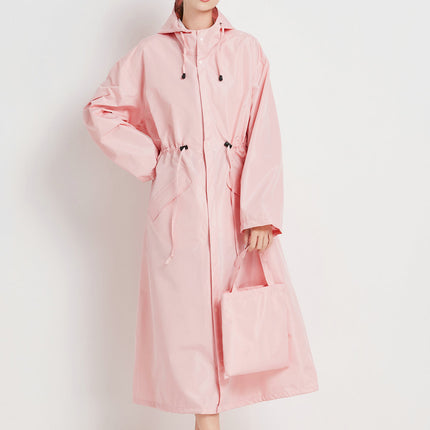 Size XL Pink Women's Chic Lightweight Waterproof Raincoat - Long Hooded Packable Rain Jacket with Pouch
