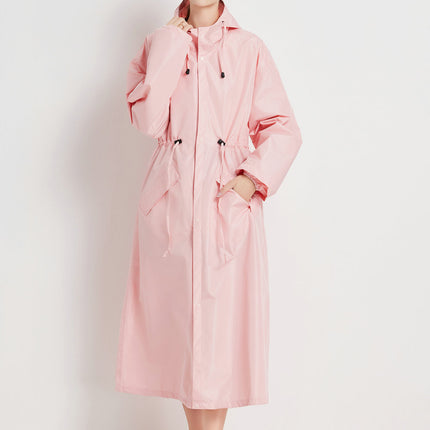 Size XL Pink Women's Chic Lightweight Waterproof Raincoat - Long Hooded Packable Rain Jacket with Pouch