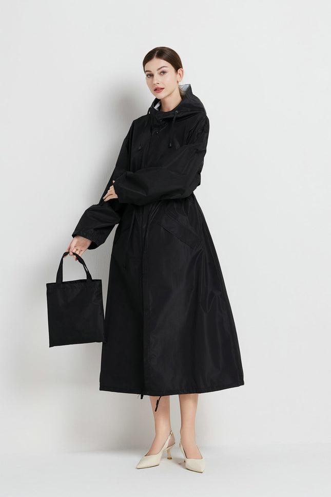 Size XL Black Women's Chic Lightweight Waterproof Raincoat