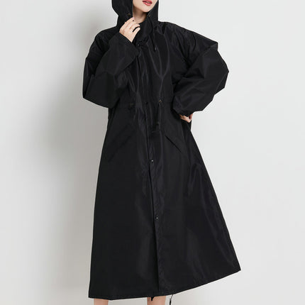 Size XL Black Women's Chic Lightweight Waterproof Raincoat - Long Hooded Packable Rain Jacket with Pouch