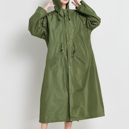 Size M Green Women's Chic Lightweight Waterproof Raincoat - Long Hooded Packable Rain Jacket with Pouch