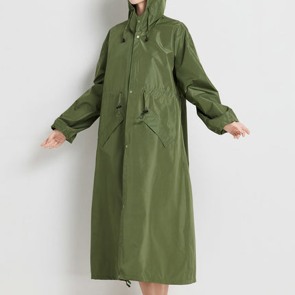 Size M Green Women's Chic Lightweight Waterproof Raincoat - Long Hooded Packable Rain Jacket with Pouch