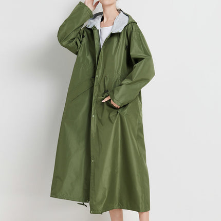Size L Green Women's Chic Lightweight Waterproof Raincoat - Long Hooded Packable Rain Jacket with Pouch