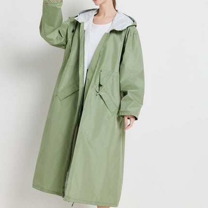 Size XL Green Women's Chic Lightweight Waterproof Raincoat - Long Hooded Packable Rain Jacket with Pouch