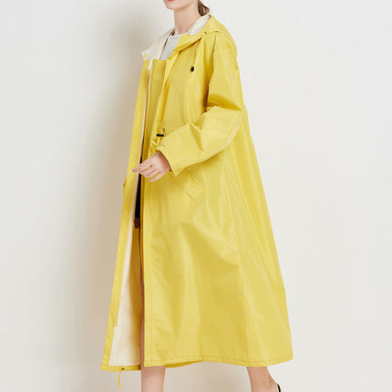 Size M Yellow Women's Chic Lightweight Waterproof Raincoat - Long Hooded Packable Rain Jacket with Pouch