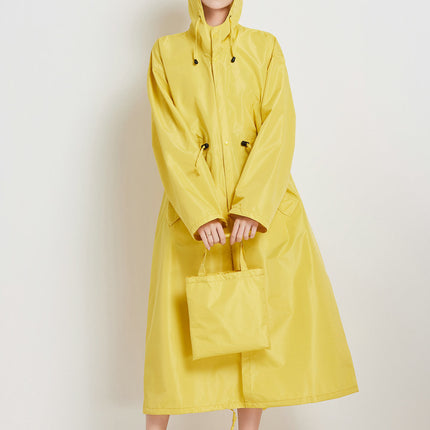 Size L Yellow Women's Chic Lightweight Waterproof Raincoat - Long Hooded Packable Rain Jacket with Pouch
