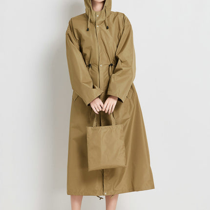 Size M Brown Women's Chic Lightweight Waterproof Raincoat - Long Hooded Packable Rain Jacket with Pouch